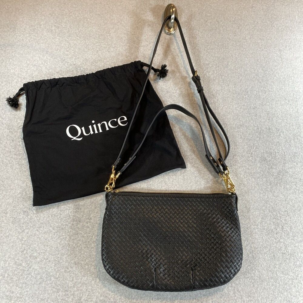 Quince Handwoven Leather Mini Shoulder Bag Black Minimalist Classic Timeless